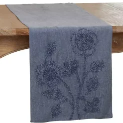 Deep Blue Floral Embroidered Table Runner