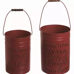Deep Red Metal 2-pc. Christmas Bucket Set