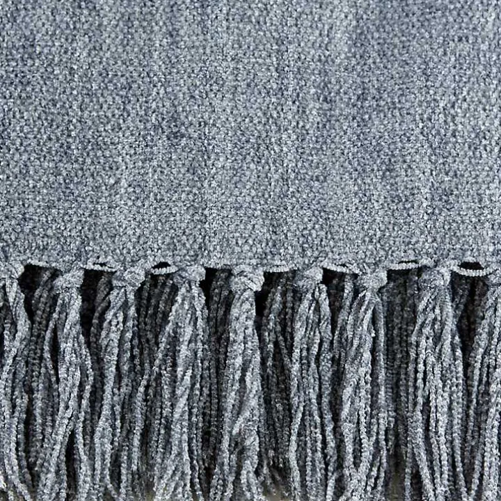 Demin Blue Chenille Fringe Throw