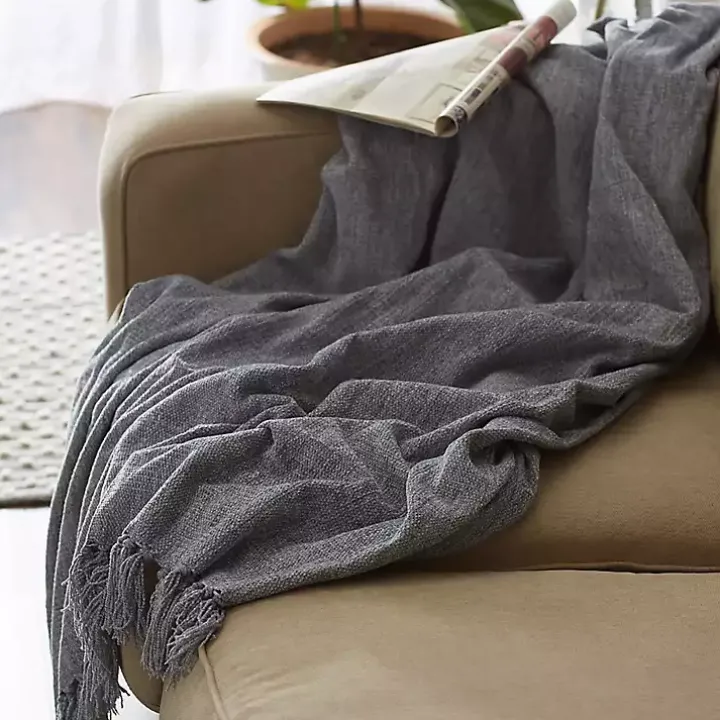 Demin Blue Chenille Fringe Throw