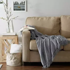 Demin Blue Chenille Fringe Throw