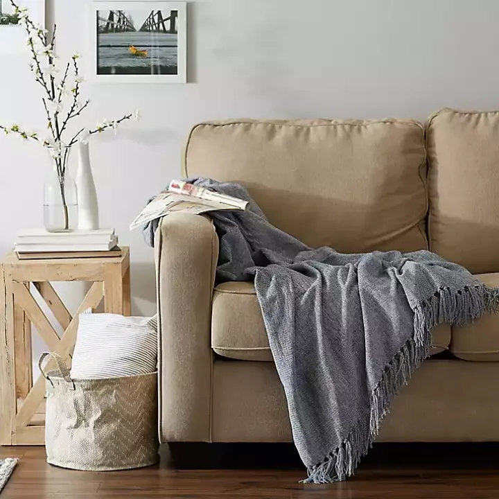 Demin Blue Chenille Fringe Throw