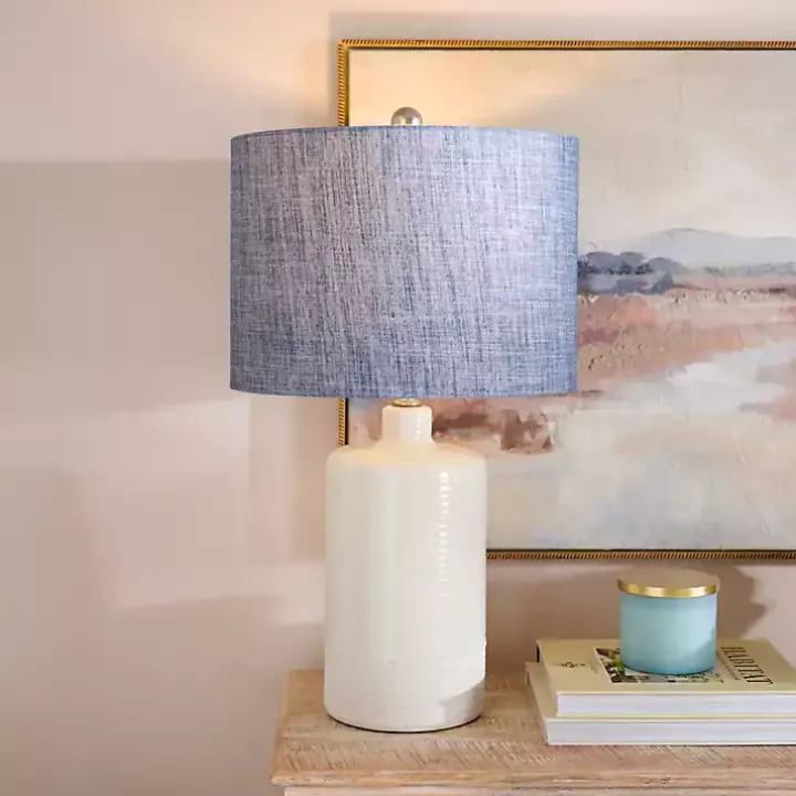 Denim Blue Shade Ribbed Table Lamp