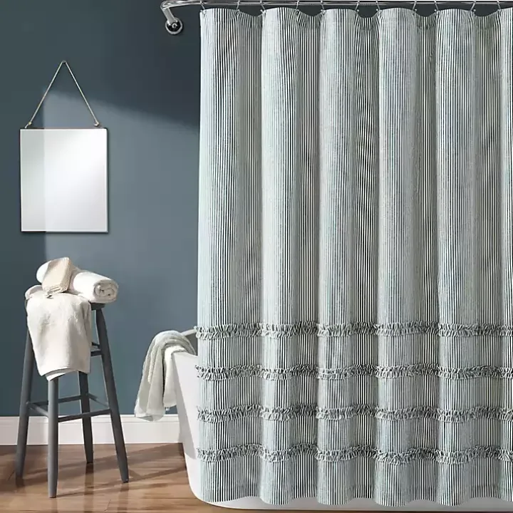 Denim Blue Vintage Stripe Shower Curtain