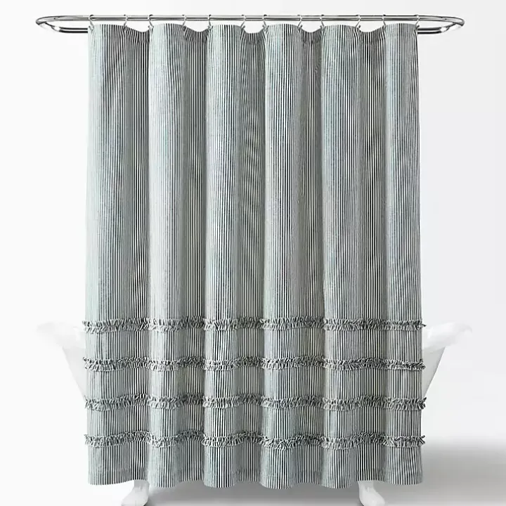Denim Blue Vintage Stripe Shower Curtain