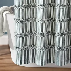 Denim Blue Vintage Stripe Shower Curtain