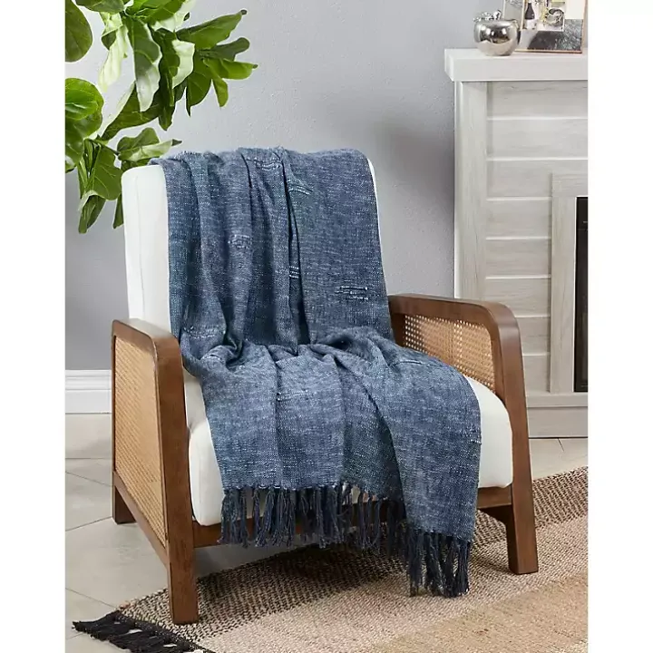 Denim Blue with Fringe Throw Blanket
