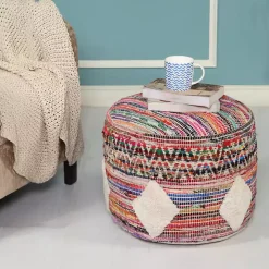 Diamond Tufted Multi Chindi Pouf