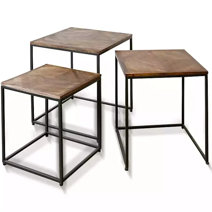 Diamond Wood Top Nesting Accent Tables, Set of 3