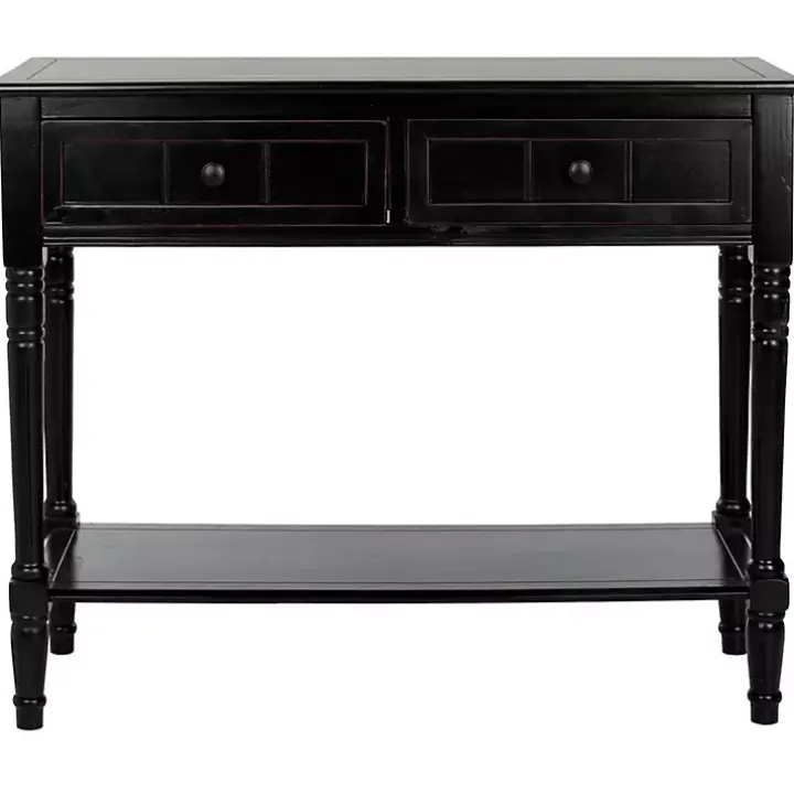 Distressed Black Wood 2-Drawer Console Table