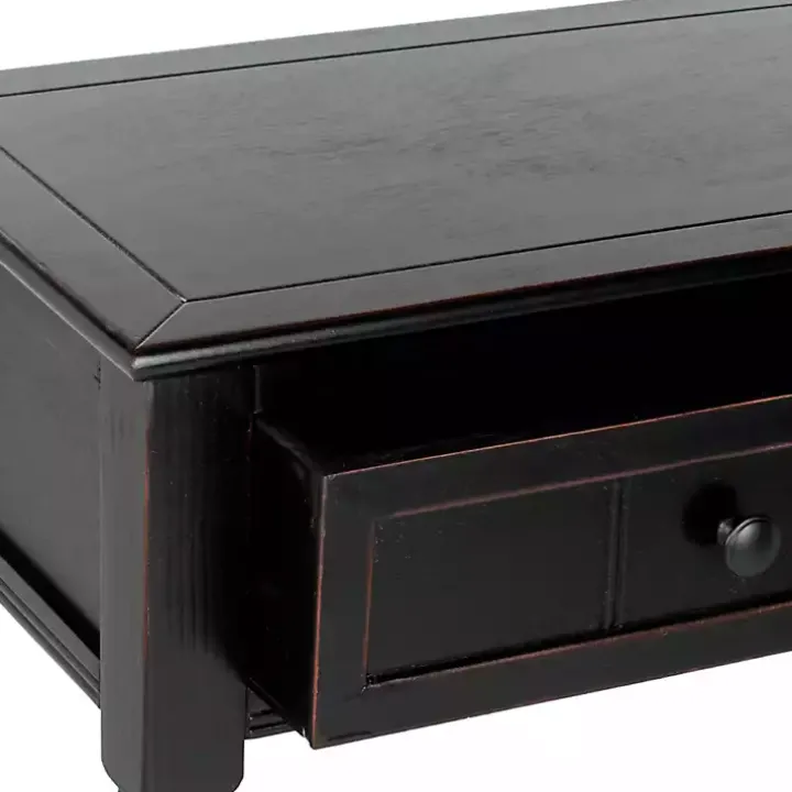 Distressed Black Wood 2-Drawer Console Table