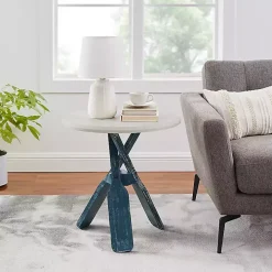 Distressed Blue Oars Coastal Accent Table