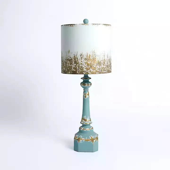 Distressed Blue Painted Metal Shade Table Lamp