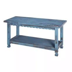 Distressed Blue Wood Antique Bench