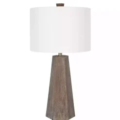 Distressed Brown Hexagonal Table Lamps, Set of 2