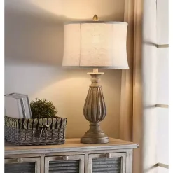 Distressed Brown Spindle Table Lamp