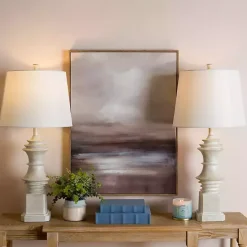 Distressed Cream Carved Table Lamps, Set of 2