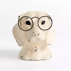 Distressed Cream Dog with Glasses Figurine