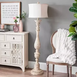 Distressed Cream Spindle Floor Lamp