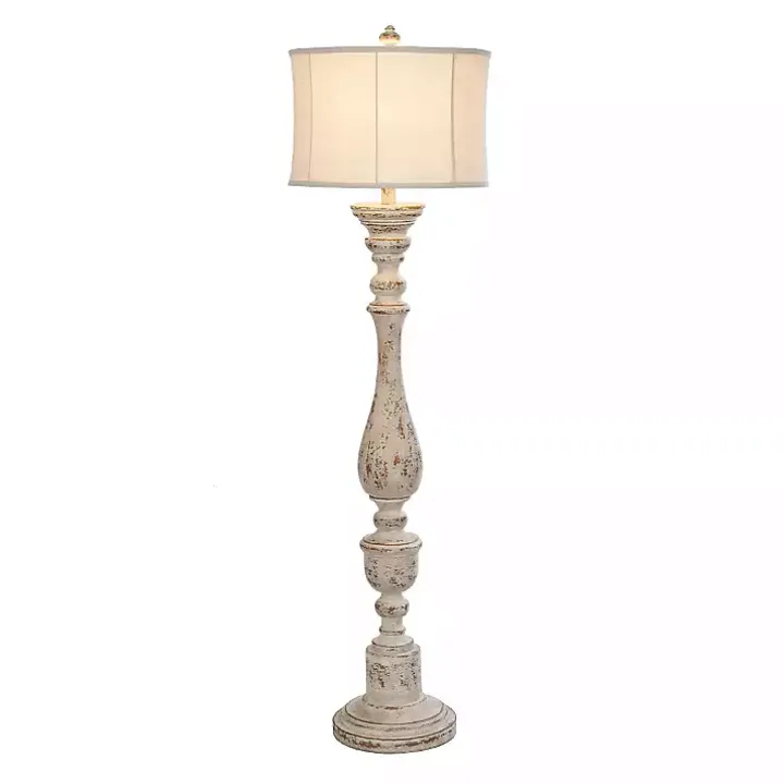 Distressed Cream Spindle Floor Lamp