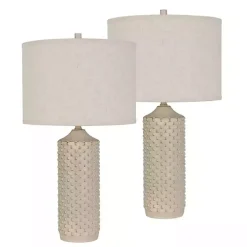 Distressed Cream Textured Table Lamps, Set of 2