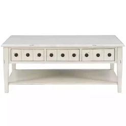 Distressed Cream Wood 3-Drawer Coffee Table