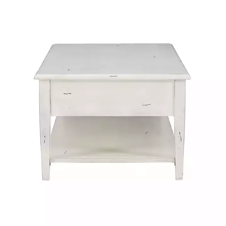 Distressed Cream Wood 3-Drawer Coffee Table