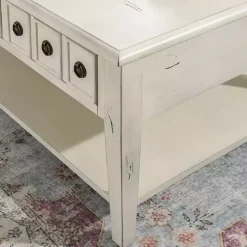 Distressed Cream Wood 3-Drawer Coffee Table