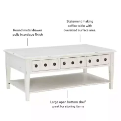 Distressed Cream Wood 3-Drawer Coffee Table