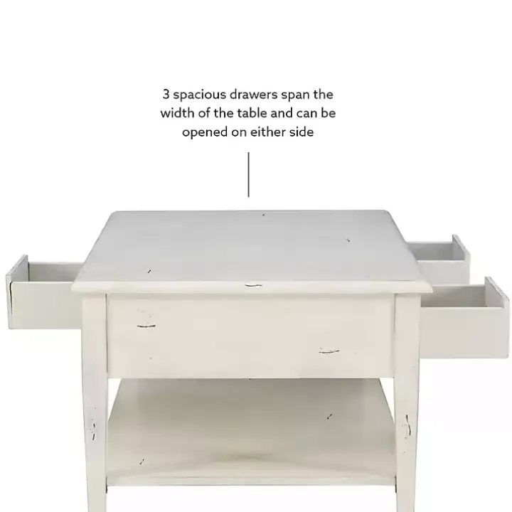Distressed Cream Wood 3-Drawer Coffee Table