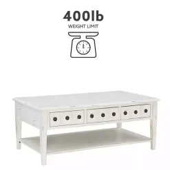 Distressed Cream Wood 3-Drawer Coffee Table