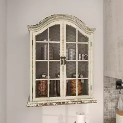 Distressed Cream Wood Wall Cabinet