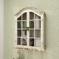 Distressed Cream Wood Wall Cabinet