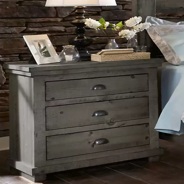 Distressed Dark Gray Wooden Willow Nightstand