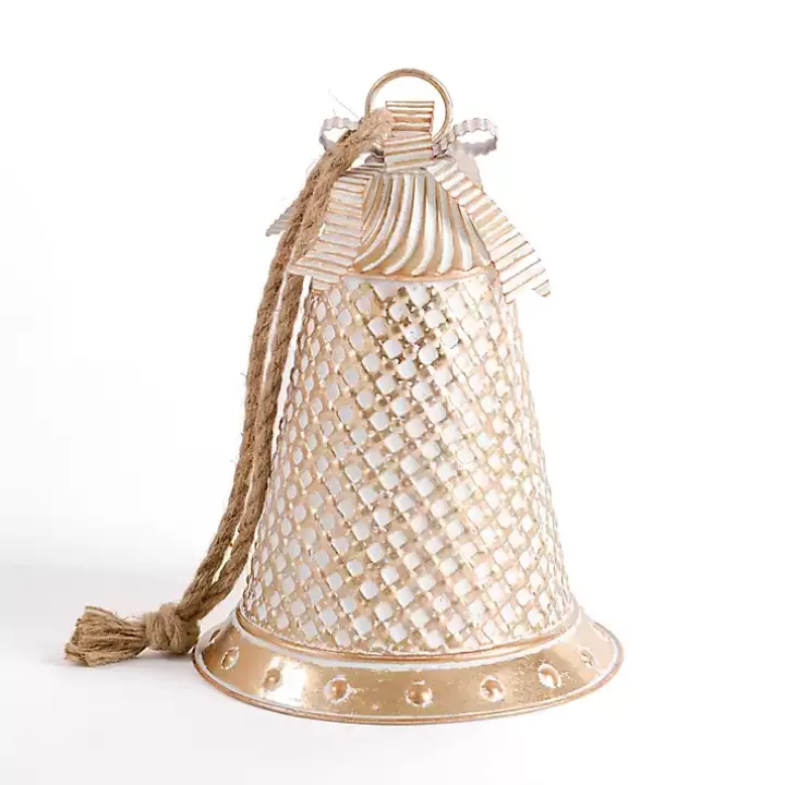 Distressed Gold and White Bell, 14 in.