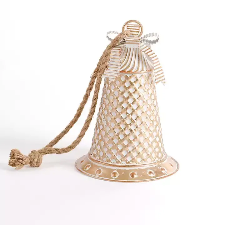 Distressed Gold and White Bell, 12 in.