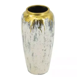 Distressed Gray Vase with Gold Splatter, 14 in.