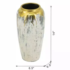 Distressed Gray Vase with Gold Splatter, 14 in.