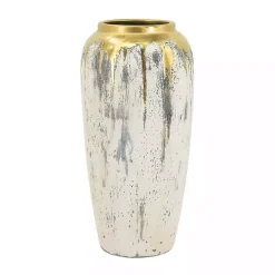 Distressed Gray Vase with Gold Splatter, 14 in.