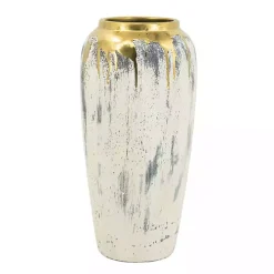 Distressed Gray Vase with Gold Splatter, 14 in.