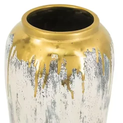 Distressed Gray Vase with Gold Splatter, 14 in.