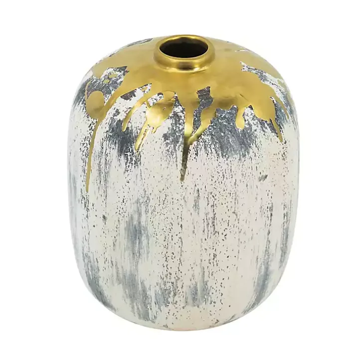 Distressed Gray Vase with Gold Splatter, 8 in.