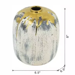 Distressed Gray Vase with Gold Splatter, 8 in.