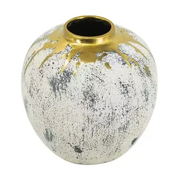 Distressed Gray Vase with Gold Splatter, 10 in.