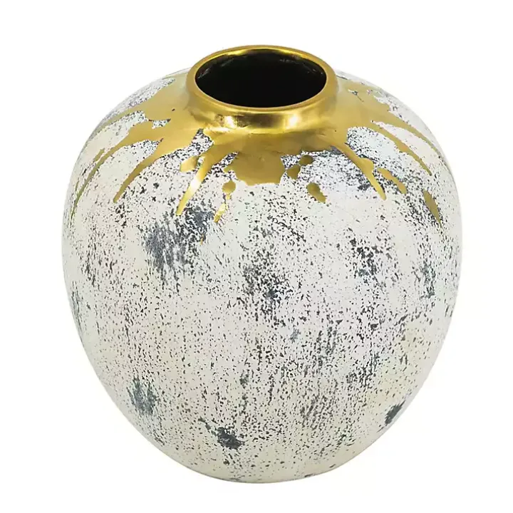 Distressed Gray Vase with Gold Splatter, 10 in.