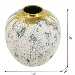 Distressed Gray Vase with Gold Splatter, 10 in.