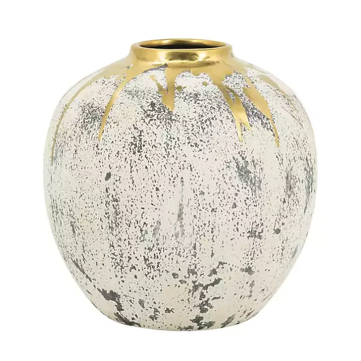 Distressed Gray Vase with Gold Splatter, 10 in.