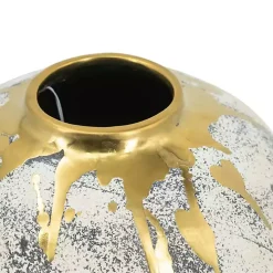 Distressed Gray Vase with Gold Splatter, 10 in.