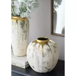 Distressed Gray Vase with Gold Splatter, 10 in.