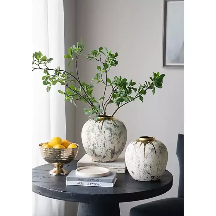 Distressed Gray Vase with Gold Splatter, 10 in.